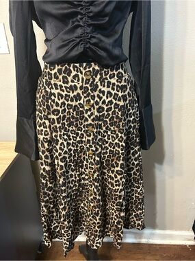 Torrid Leopard Print Faux Button-Front Skirt Brown & Black